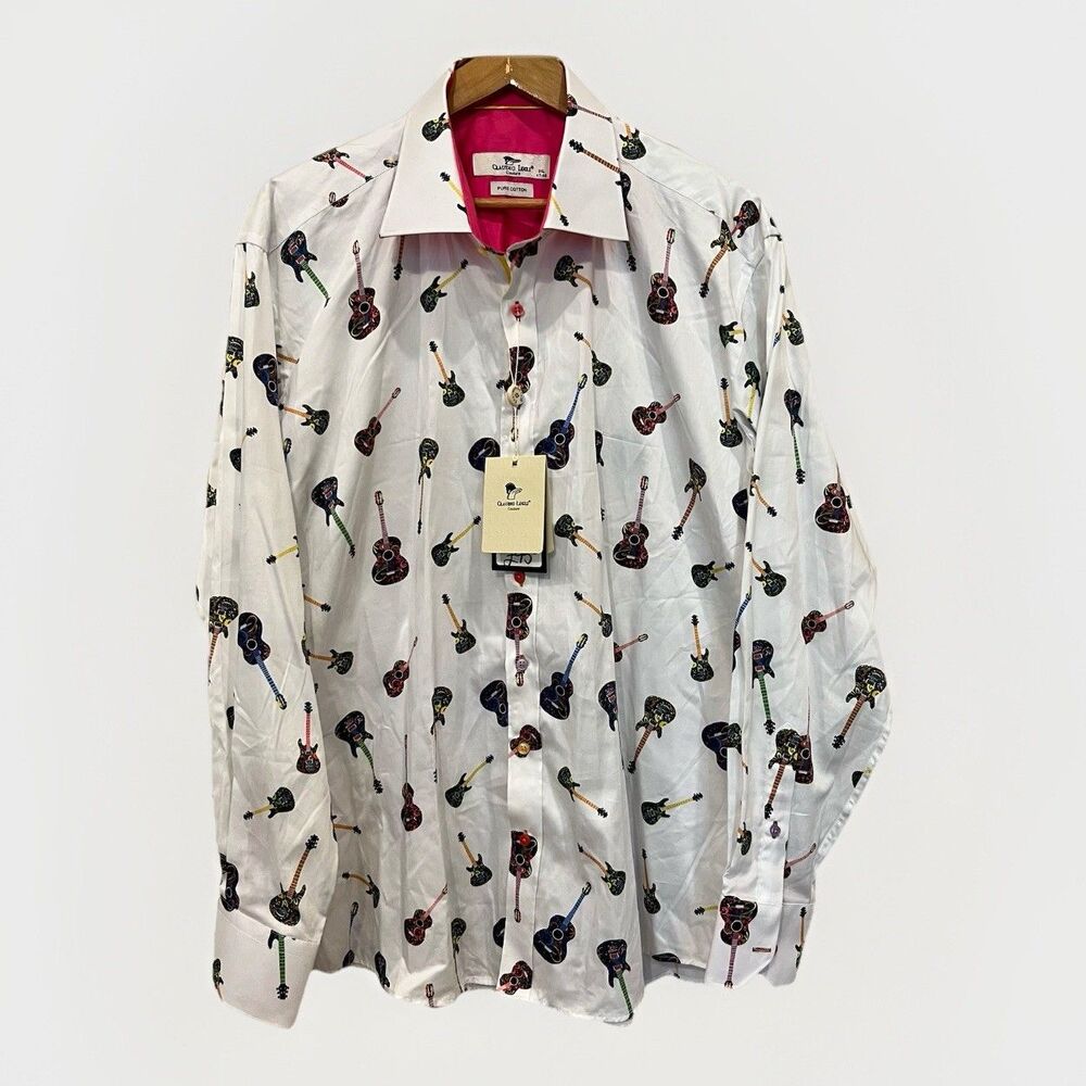 Mens Claudio Lugli Couture Guitar White Pink All Over Print Shirt New 3XL